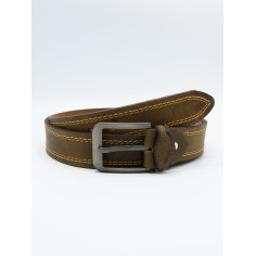 Dark Brown Cow Leather Belt for Men Double Stitch