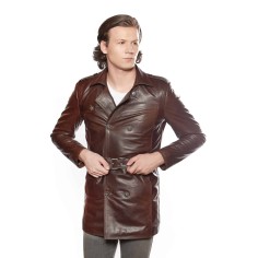Men Leather Trench Coat 