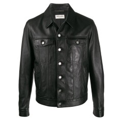 Men Designer Leather Buttoned Jacket